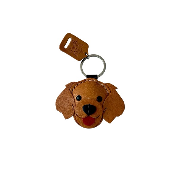 Hand Crafted Accessories - Leather dog bag charm tan keychain